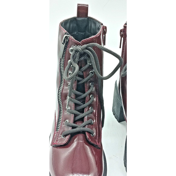 Forever 21 Platform Boots Chunky Heels Oxblood Size 7.5 Zip & Lace Up Punk Retro - Picture 6 of 14